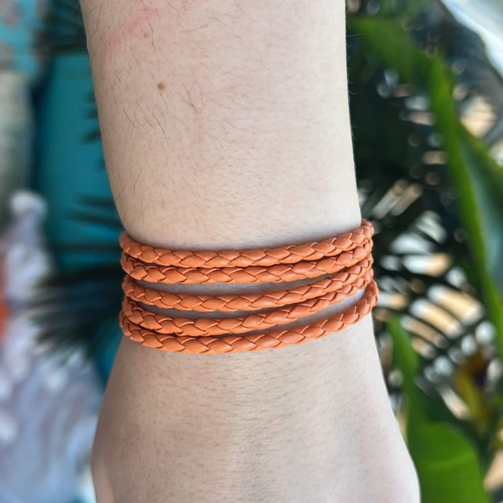 Orange Braided Leather Bracelet (ONE)